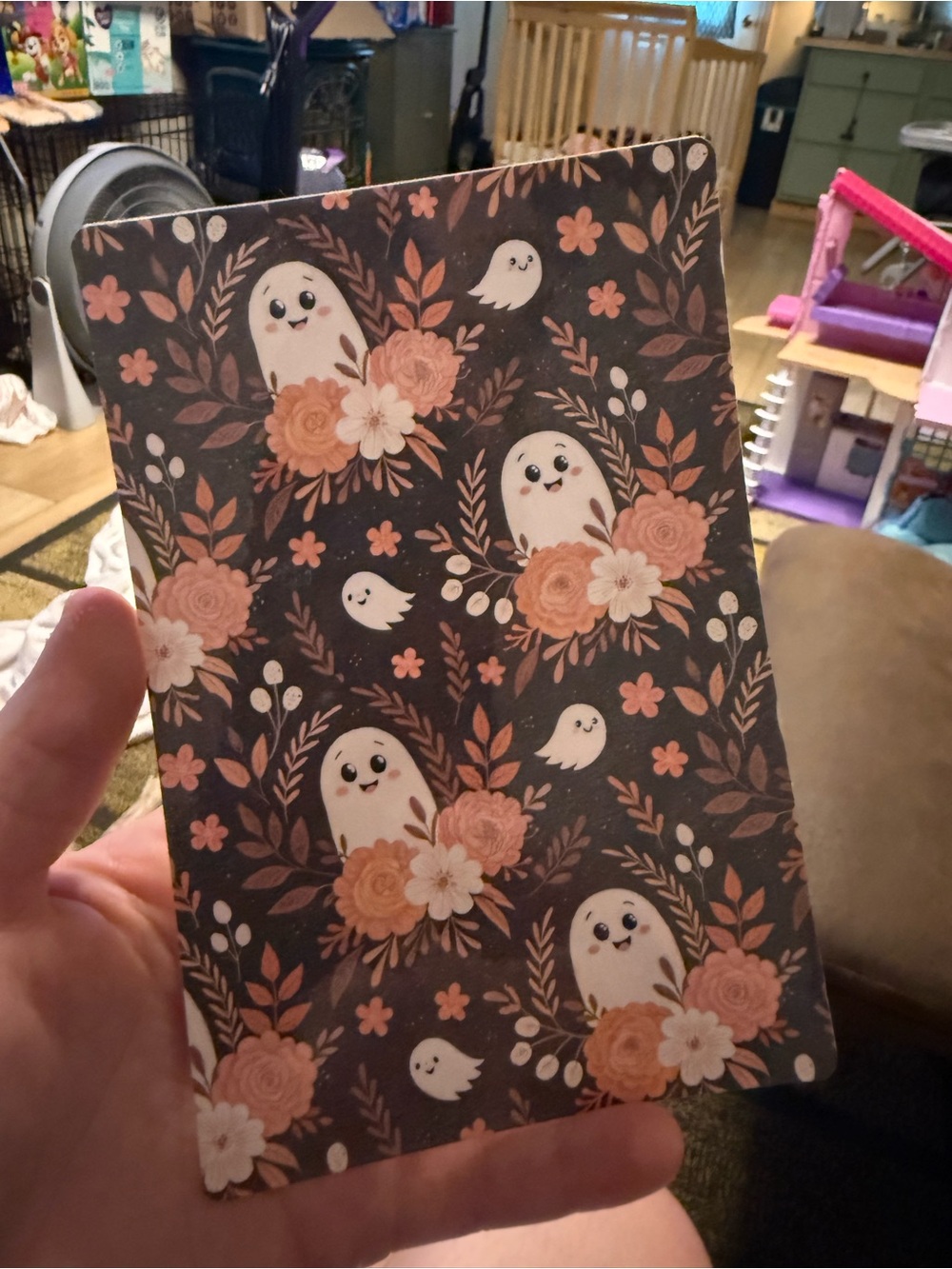 Decorative Kindle Insert 4x6 Black and Peach Floral Ghost Design